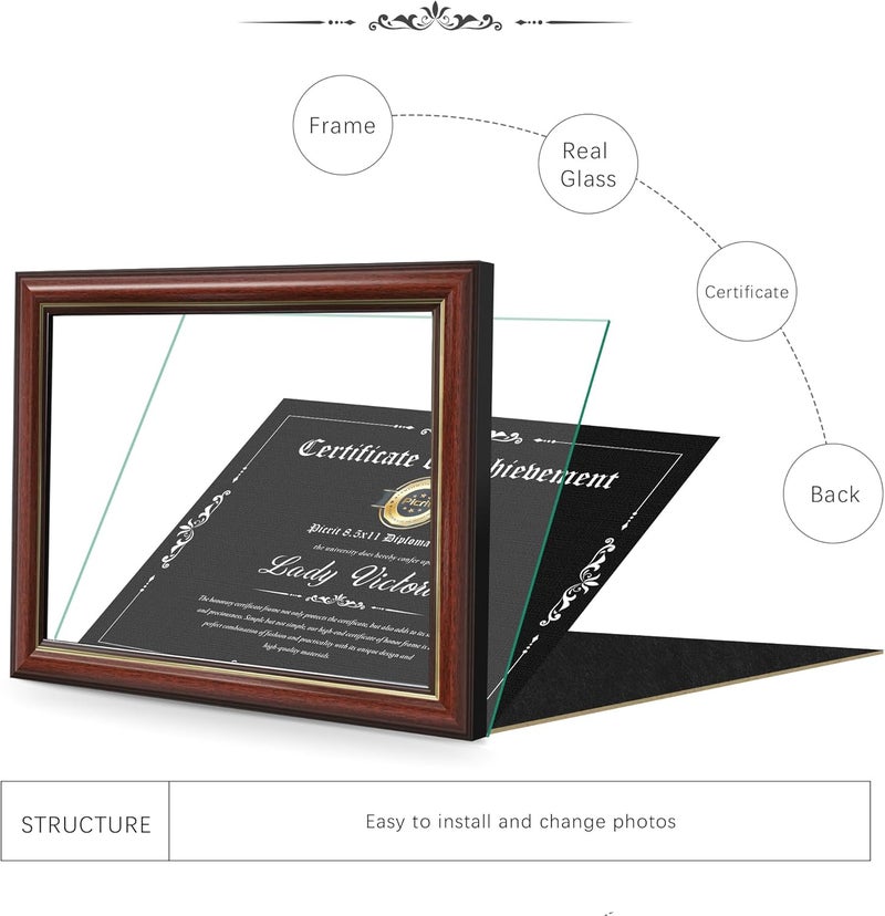 Picrit 8.5x11 Mahogany Diploma Certificate Frame with Tempered Glass, Degree Document Frame with Gold Rim for Wall and Tabletop, 1 Pack - Image 3